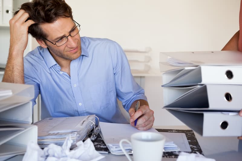 stressed at a desk