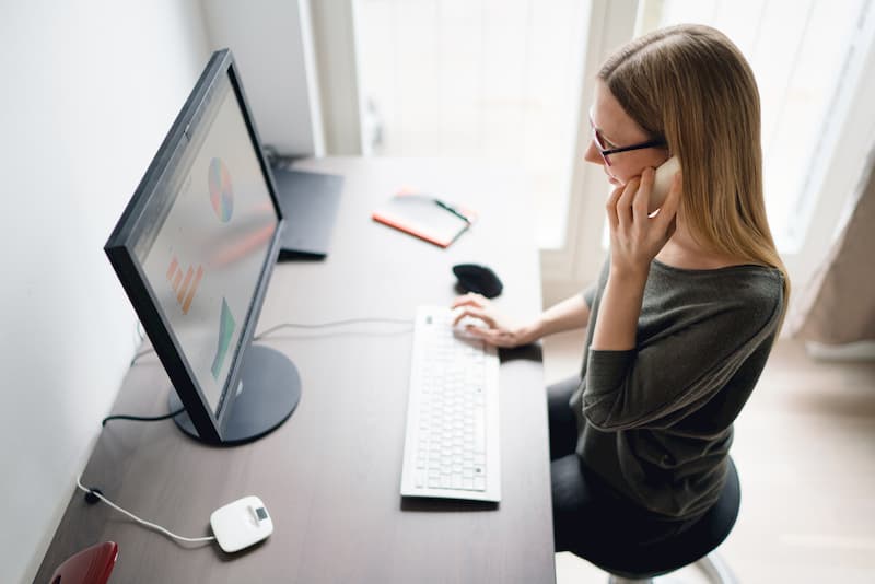 working at home on the phone